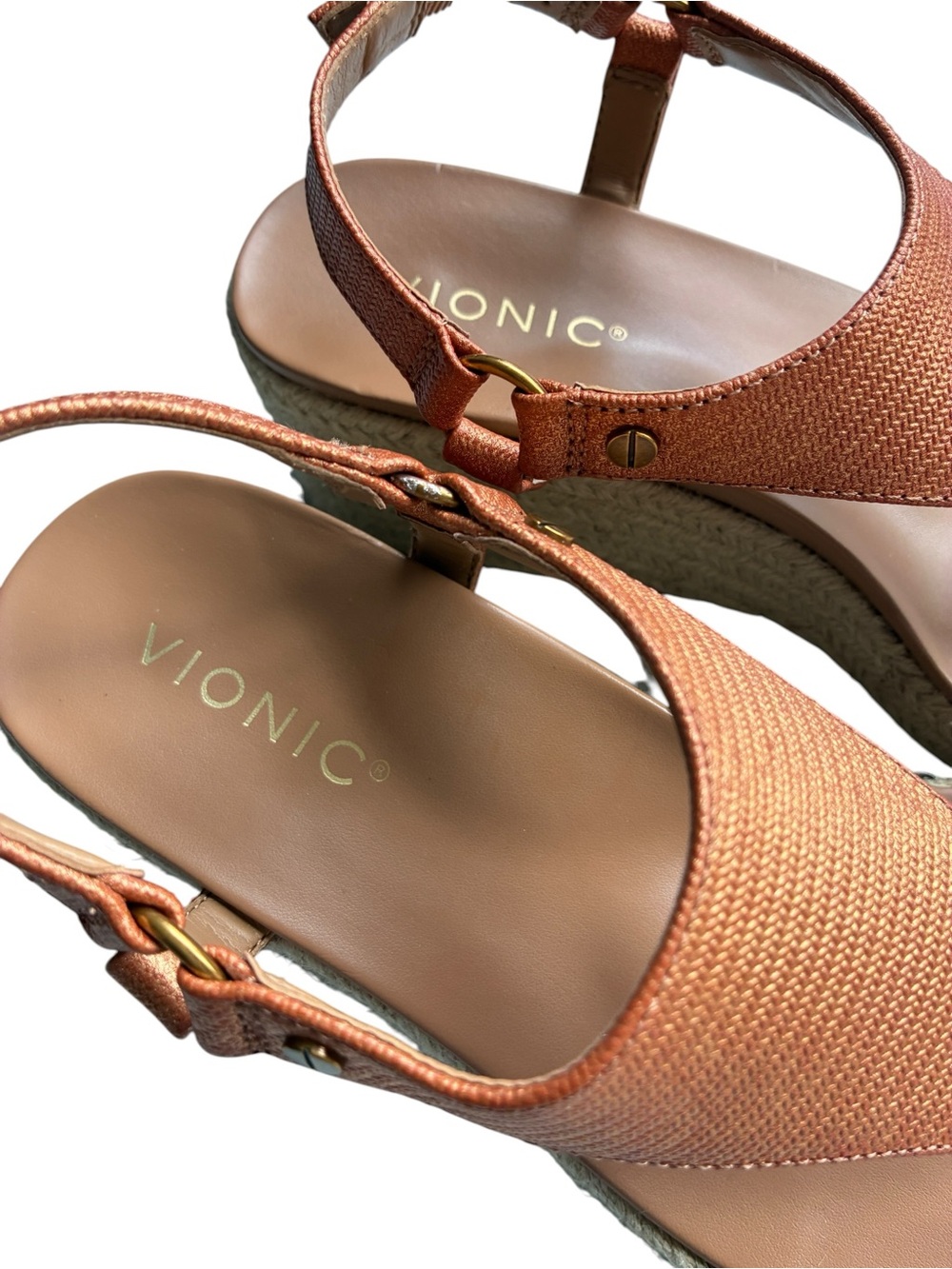 Vionic Kirra Wedge Sandals Copper Metallic Thong Espadrille 8 - Picture 4 of 12